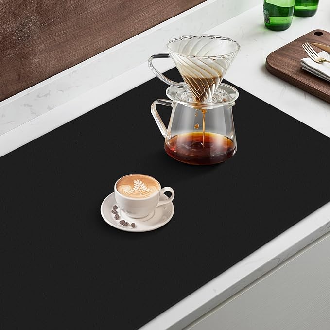 Coffee Mat Super Absorbent Dish Drying Mat Coffee Bar Mat 16"x 24", Black | Match with Coffee Machine Accessories Large Drying Mats for Kitchen Counter