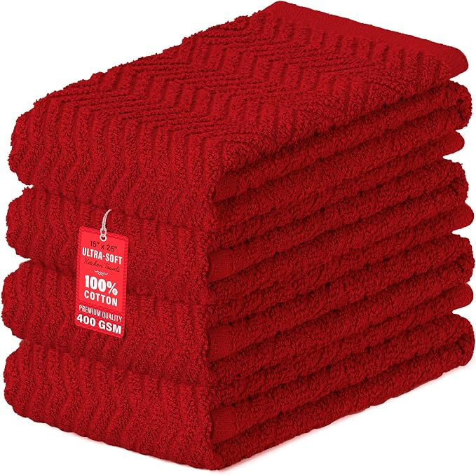 100% Cotton Kitchen Towels 15x25 in, Red Set (Pack of 4)