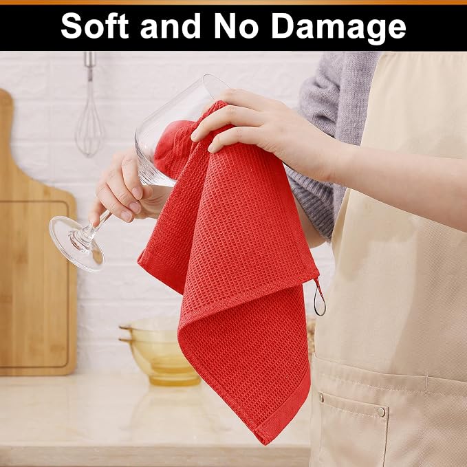 Homaxy 100% Cotton Waffle Weave Dish Cloths, 6 Pack, Red | Soft and Absorbent Dish Towels, 12 x 12 Inches Quick Dry Dish Rags