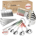 CuttleLab 22-Piece Stainless Steel Measuring Cups and Spoons Set, Tad Dash Pinch Smidgen Drop Mini Measuring Spoons, Measuring Stick Leveler, Measurement Conversion Chart Fridge Magnet, (Country Chic)