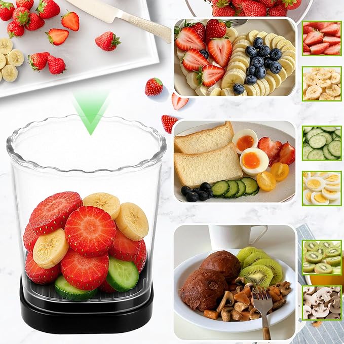 Hendiy Strawberry Slicer, Black, 1-Pack | Stainless Steel Blades, Egg & Fruit Slicer Cup, For Banana, Cucumber, Mushroom, ABS Detachable, Precision Berry Cutter Tool