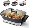 Elite Gourmet Stow-Away Ceramic Electric Skillet, 1500W, Black/Gray | PFAS-Free Ceralast Coating, Rapid Heat-Up, 15"x12"x3" Foldable Design, Dishwasher-Safe Pan & Lid, Large Size