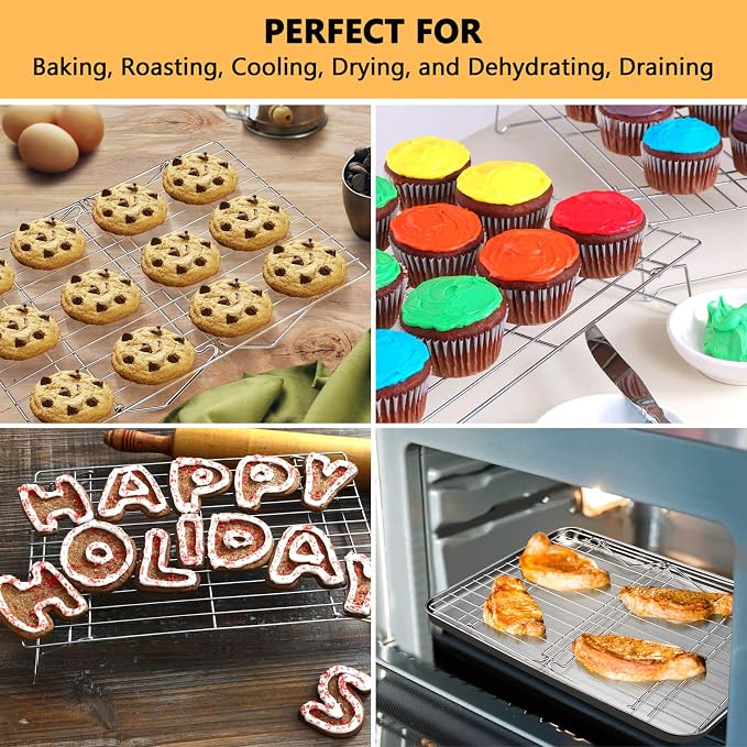P&P CHEF Cooling Rack Set of 2, 2-Tier 15" x 10" Stackable Rack, Silver | Stainless Steel Stackable Wire Cooling Racks for Baking Cooking Roasting, Collapsible & Heavy Duty, Oven Safe & Easy Clean