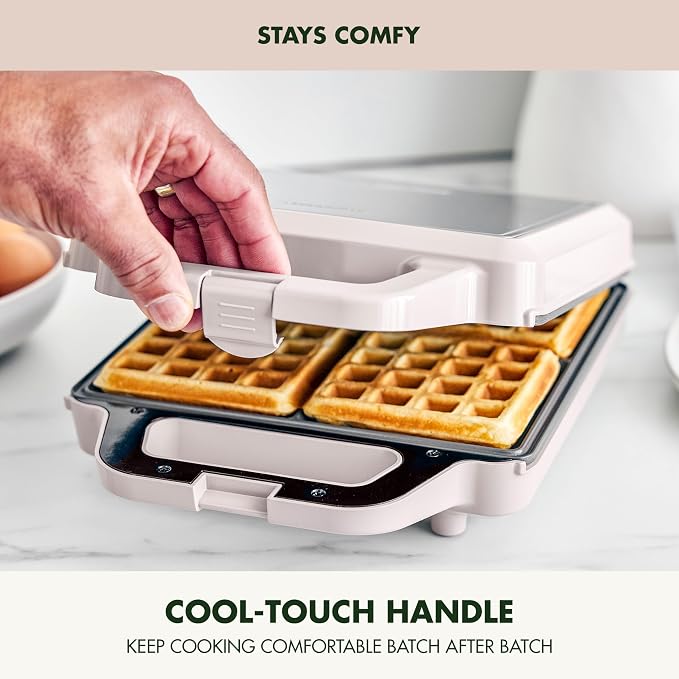 GreenPan Advanced Waffle Maker, 4-Square Belgian & Classic Waffle Maker, PFAS-Free Ceramic Nonstick, Dishwasher Safe Plate, Cool-Touch Handle, Overheat Protection, Easy Clean, Clay
