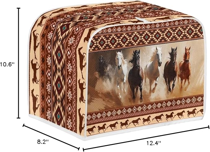 Aztec Southwest Toaster Cover - 4 Slice Horse Printed Dust & Fingerprint Protection, Brown