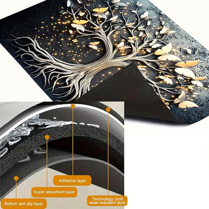 HOMETITUTE Golden Glow Butterfly Tree Stove Top Cover 28x20 Diatomite Mat