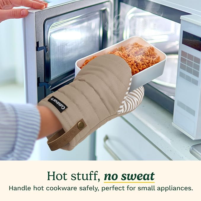 Cuisinart Mini Oven Mitts, 2-Pack 5.5"x8", Printed Silicone, 450F | Non-slip grip stripes, faux leather hang loop, cotton lining for comfort, ambidextrous for baking, cooking, and cast iron