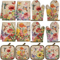 SiliFine 12 Pcs Summer Hummingbird Kitchen Accessories Set Hummingbird Oven Mitts Vintage Floral Flower Pot Holders Butterfly Kitchen Towels for Home Decorations, Cooking Baking Gifts