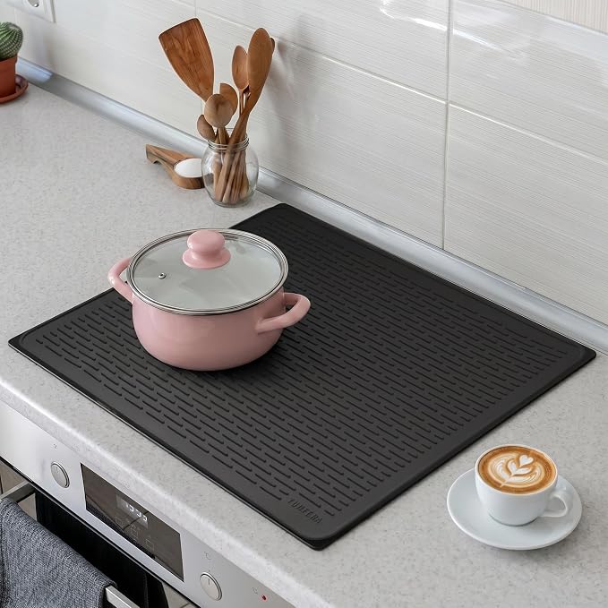 YUHFERA Stove Top Cover for Electric Stove - Silicone Stove Mat for Glass Top, Glass Cooktop Protector for Kitchen,Multi-Functional Oven Covers for Electric Stove (Black,28 x 20)