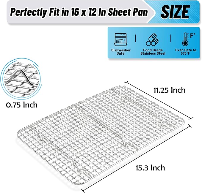 TeamFar Cooling Rack, 15.3”x11.2” Stainless Steel Baking Grid Wire Rack | Roasting Grilling Cooking Racks for Cookie Cake Bread, Fit Baking Pan for Christmas Anniversary Party, Dishwasher Safe- 2PCS