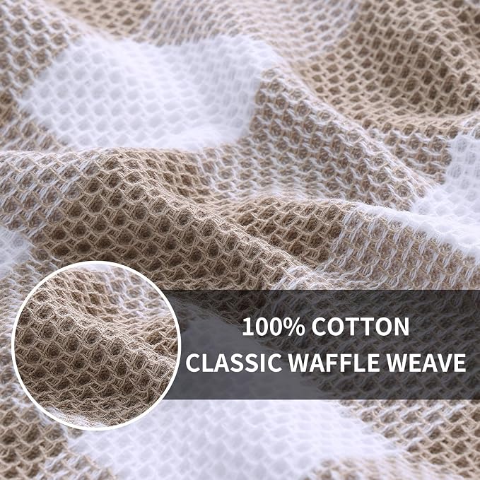 Homaxy Kitchen Towels and Dishcloths Set, Set of 12, White & Khaki | Bulk Cotton Waffle Weave Check Plaid Kitchen Towels, Super Soft and Absorbent Dish Cloths, 12 x 12 and 13 x 28 Inches