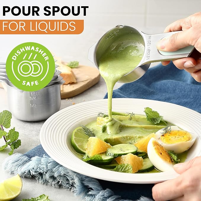 Spring Chef Magnetic Stainless Steel Measuring Cups Set of 7 Patented, Mint | Metal Measuring Cups for Measuring Dry or Liquid Ingredients, Easy to Read Markings, Dishwasher Safe Nesting Magnetic Cups
