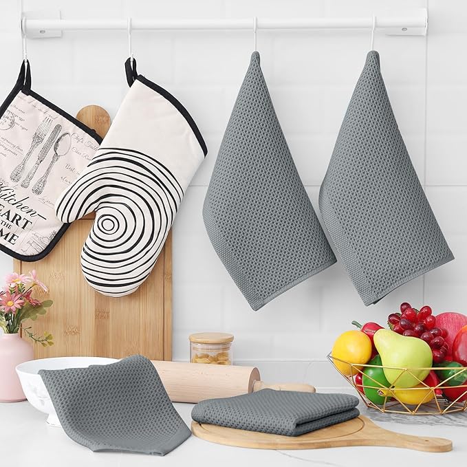 Homaxy 100% Cotton Waffle Weave Kitchen Dish Cloths 12-Pack, Grey | 12 x 12 Inches, Ultra Soft Absorbent Dish Towels, Quick Drying Dish Rags with Hanging Loop
