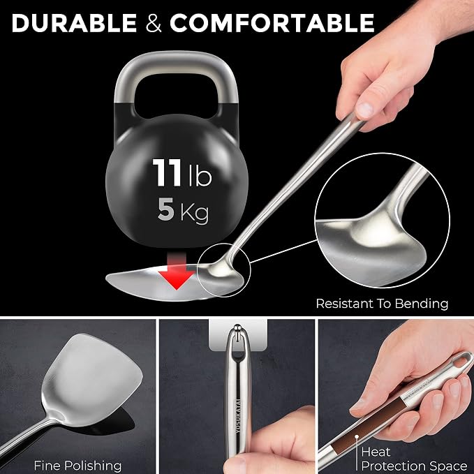 YOSUKATA 14" Carbon Steel Wok Pan Set - Pre-Seasoned, 17" Wok Spatula & Ladle - Heat-Resistant, Dishwasher Safe