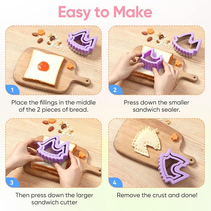 36 Pcs Sandwich Cutter and Sealer with Storage Case, Sandwich Maker & Fruit Cutter Food Picks, DIY Bread Decruster Cookie Sandwich Cutters for Kids Lunch Bento Box Back to School