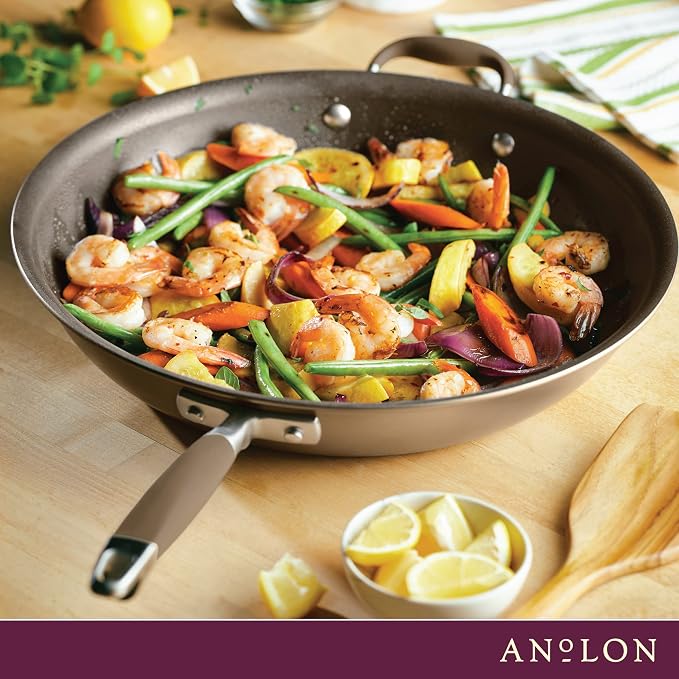Anolon Advanced Home Hard-Anodized Nonstick Frying Pan with Helper Handle, Kitchen Essentials, 14.5-Inch, Bronze