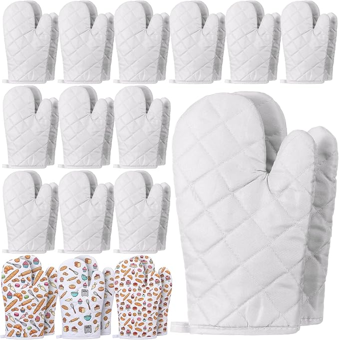 Geyoga 18 Pairs Oven Mitts Heat Resistant Kitchen Long Oven Gloves Mitts Thick Cotton Winter Quilted Baking Flexible Glove Bulk for Cooking BBQ Picnic Kitchen Grilling 10.6 Inch(White)
