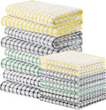 Homaxy Kitchen Towels and Dishcloths Set (16”x 25” and 12”x 12”, 16 Pack) | Cotton Terry Kitchen Dish Towels, Super Soft and Absorbent Dish Cloths, Black/Grey/Yellow/Green