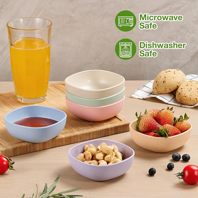 Hlukana 6 Pack Wheat Straw Soy Sauce Dishes, 4.5 OZ Small Dessert Bowls, Unbreakable Dipping Bowl, Pinch Bowls Set, Dipping Sauce Cups, Mini Prep Bowls, Dip Bowls for Side Dish, Ketchup, Soy, BBQ