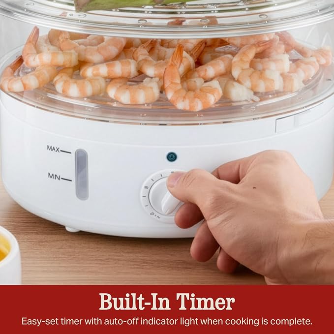Classic Cuisine 2-Tier Vegetable Steamer and Rice Cooker, 120V 60Hz 800W | 6.3 Quart Electric Steamer for Cooking Healthy Fish, Eggs, Vegetables, Rice, and Baby Food