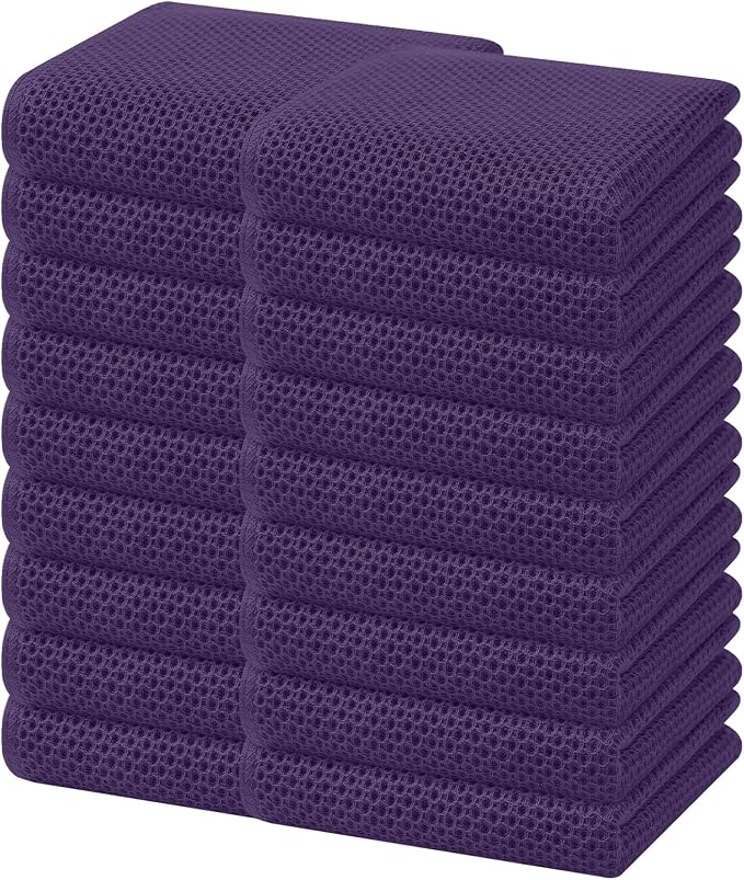 Homaxy 100% Cotton Waffle Weave Kitchen Dish Towels 18-Pack, Eggplant | 13 x 28 Inches, Ultra Soft Absorbent Dish Towels, Quick Drying Cleaning Towels