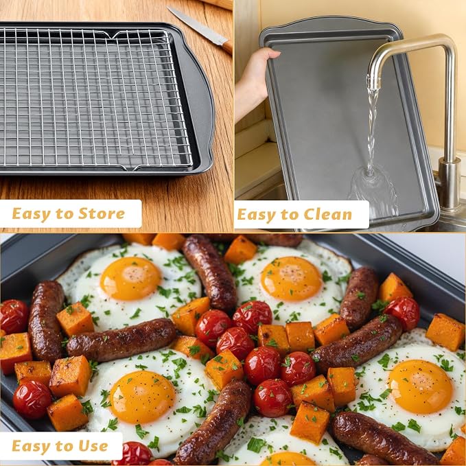 Baking Sheet with Cooling Racks - 17'' x 11" x 0.5" Carbon Steel Cookie Sheets for Baking [2 Sheets + 2 Racks], Nonstick Baking Pans, Perfect for Baking, Roasting, and More