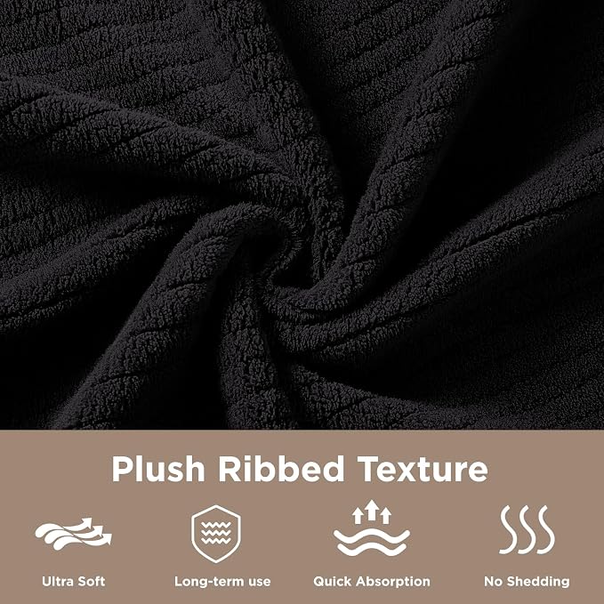 8 Piece Bath Towels Set, 2 Oversized 35 * 70 in Bath, 2 Hand, 4 Wash | Luxury Soft Microfiber, Super Absorbent Thick, Quick Dry, Shower Towels for Bathroom, Spa & Hotel, Black