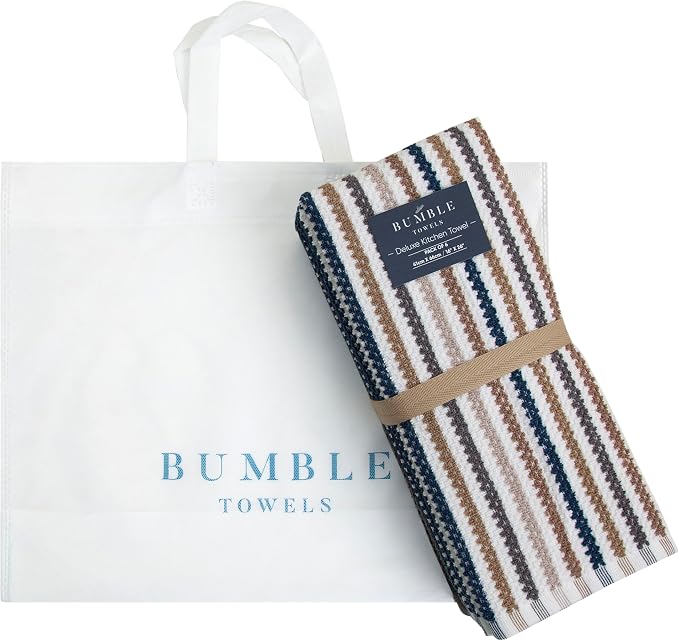 Bumble Kitchen Towels 6 Pack 100% Cotton 16"x26" - Grey Wide Stripe | 430 GSM Soft Kitchen Hand Towels with Hanging Loop, Highly Absorbent & Durable for Washing and Drying Dishes