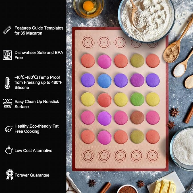 Macaron silicone baking mats - Macaroon Baking suppliers 1 Quarter Sheet + 2 Half Sheet Macaron Baking Mat,Macaron Baking Sheet,2 Piping Pastry Bag with Bag Tie,6 Piping Tips