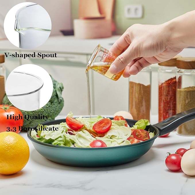 High Borosilicate Glass Measuring Cup-V-Shaped Spout，Glass Measuring Beaker for Kitchen or Restaurant, Easy to Read, 60 ML (2 Oz)-Pack of 2