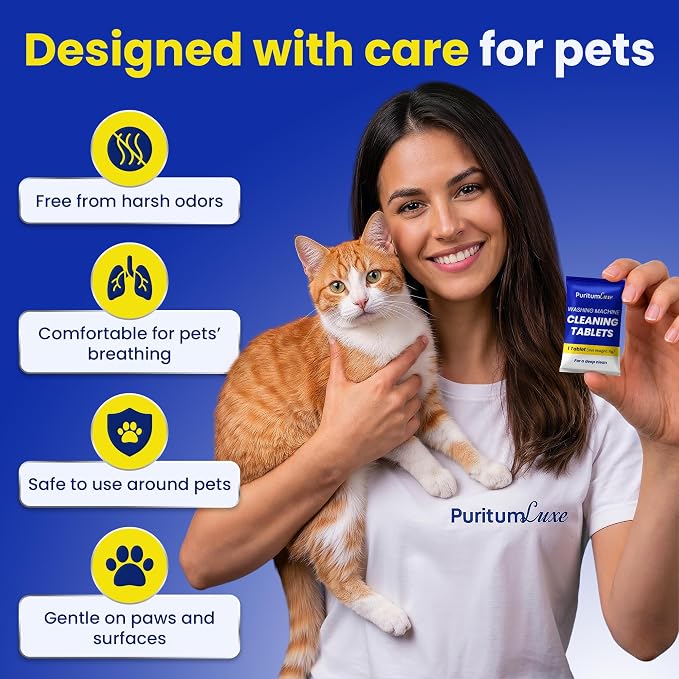 Washing Machine Cleaning Tablets for Pet Owners – Enzymatic Washing Machine Cleaner Removes Pet Hair, Odors & Limescale Buildup – Compatible with HE, Front & Top Load – 24 pcs (1-Year Supply)