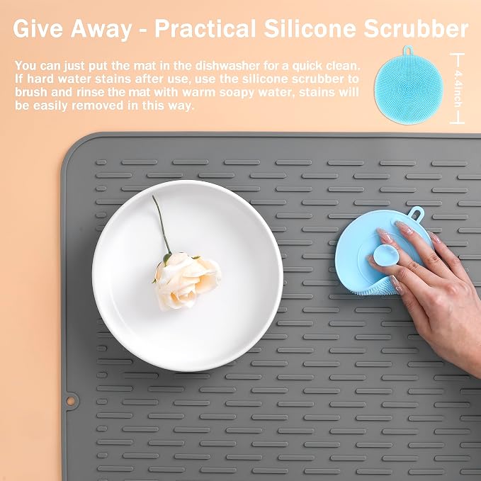 SAPID Silicone Dish Drying Mat: Large 21x18 Inch for Rack & Kitchen Counter | Heat Resistant Mat for Kitchen Counter - Easy Clean Dish Drainer Pad - Kitchen Gadgets / Home Essentials for Households