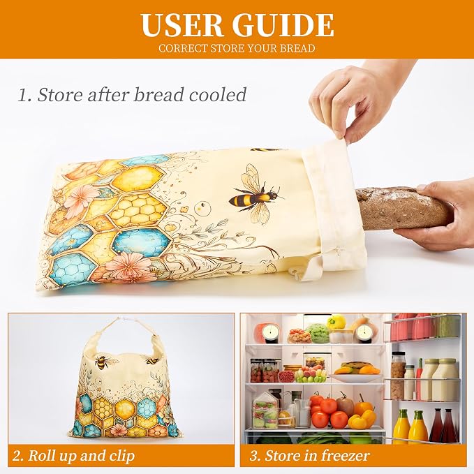 Beeswax Bread Bags for Homemade Sourdough 2 Pack Large Bees Wax Bread Bag | Reusable, Natural, Cotton, Bees Wax Lined Bread Bag,Food Storage Bags to Keep Fresh
