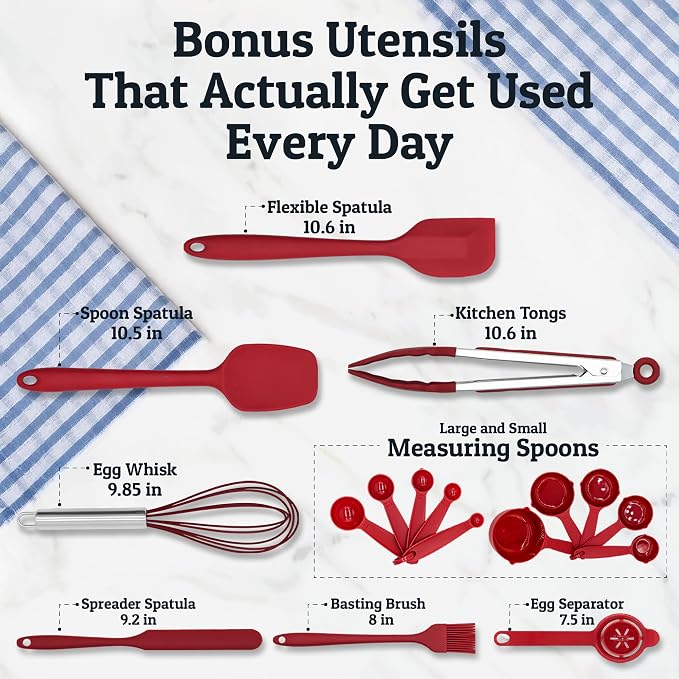 Stainless Steel Mixing Bowls with Lids Set, Metal Nesting Bowls with Airtight Lids, Graters, Non-Slip Base & Measurement Marks, Includes Utensil Set for Prep, Baking & Storage, Red