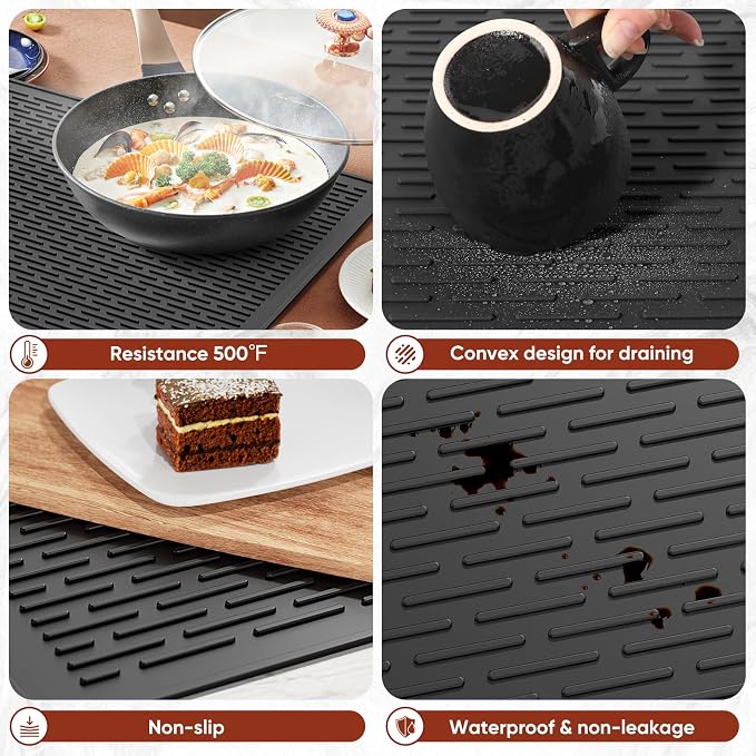 Stove Top Covers for Electric Stove, Glass Cooktop Protector 28''L x 20''W | Waterproof Foldable Anti-Slip Heat Resistant Induction Silicone Stove Mat, Camper RV Stovetop Cover, Kitchen Dish Drying Mat