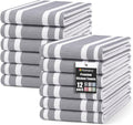 Homaxy Premium Cotton Stripe Kitchen Towels 12 Pack, 18"x 28", Grey | Large 380 GSM Kitchen Hand Towels, Soft Terry Dish Towels, Highly Absorbent Tea Towel Set with Hanging Loop