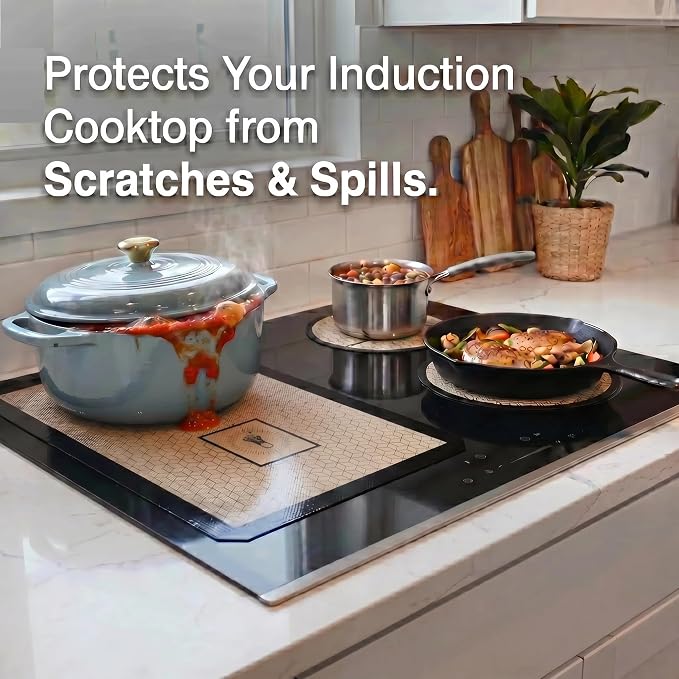 Induction Cooktop Mats - Silicone Stove Cover, Stove Protector, Set of 5 | Scratch Protector for Magnetic Stove, Non-Slip Pads for Pots and Pans, Induction Stove Mat for Spills and Scratches