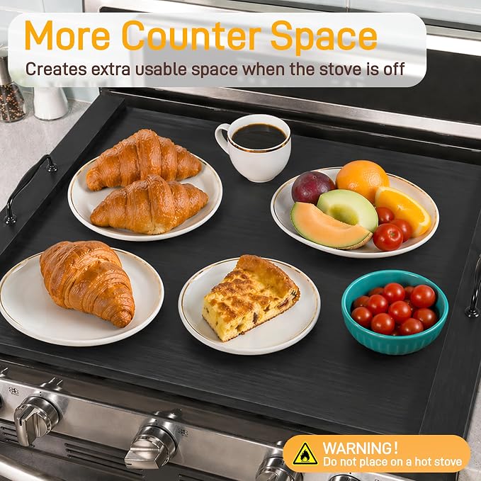 Noodle Board Stove Cover with Handles, 29.5 x 22 Inch, Black | Engineered Wood Cover for Electric and Gas Stove Tops, Raised Edge Serving Tray for Extra Counter Space
