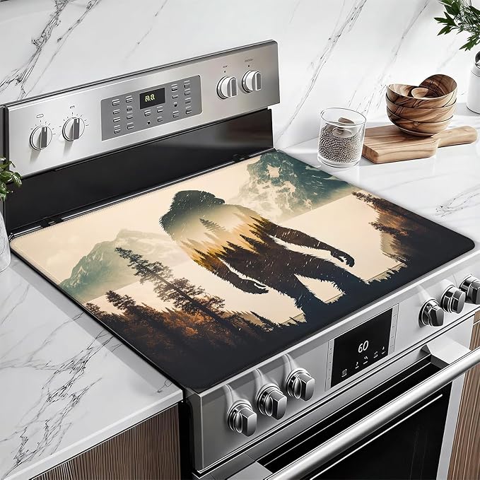 Bigfoot Mountain Forest Stove Top Covers for Electric Stove, Electric Gas Stove Pad Heat Resistant Range Cooktop Protector for Home Decor Kitchen 28"x20"