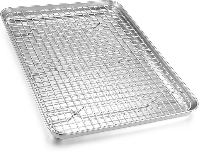 Homikit Half Baking Sheet with Wire Rack (1 Pan+1 Cooling Rack), 18" x 13" | Stainless Steel Cookie Sheet Pan with Cooling Rack Set, Large Bacon Tray for Oven Baking Cooking Roasting, Dishwasher Safe