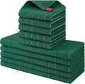 Homaxy Kitchen Towels and Dishcloths Set, Set of 10, Dark Green | Bulk Cotton Terry Kitchen Towels, Checkered Designed, Soft and Super Absorbent Dish Towels, 12 x 12 and 13 x 28 Inches