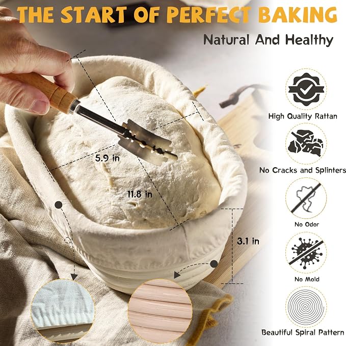 7.5QT Dutch Oven for Sourdough Bread Baking, Cast Iron Bread Pan with Lid | Advanced Multi-Functional Dutch Oven With Banneton Bread Proofing Basket & Baking Supplies, Cast Iron Bread Pan With Lid