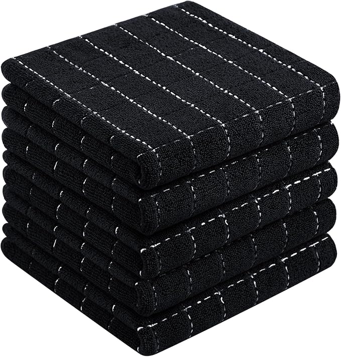 Homaxy 100% Cotton Terry Kitchen Towels, 5 Pack, Black | Ultra Soft and Absorbent Dish Towels for Kitchen, Suitable for Drying and Washing Dishes