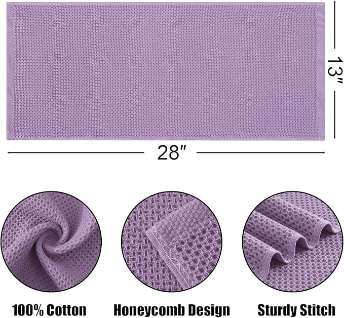 Kitinjoy 100% Cotton Waffle 12-Pack Kitchen Towels, 13" x 28", Lavender | Super Soft, Ultra-Absorbent, Fast Drying, lightweight, Quick Drying Kitchen Hand Towels