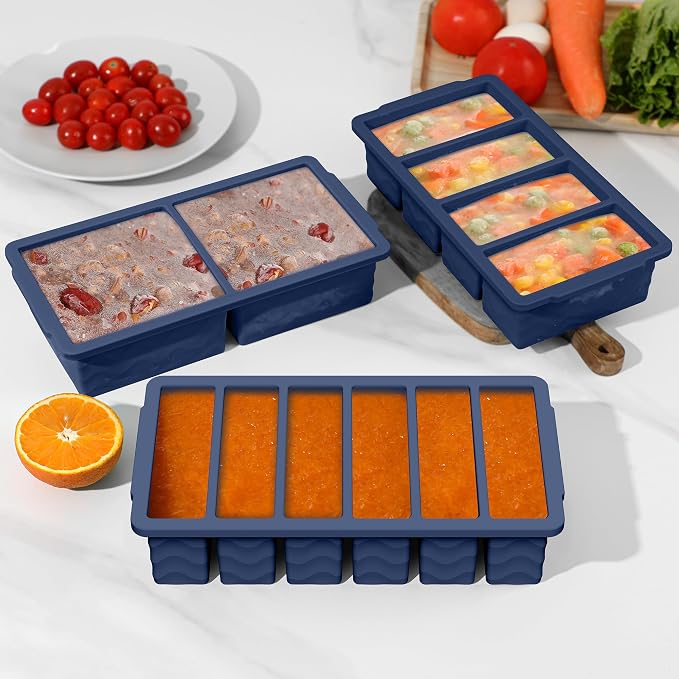 3-Pack Silicone Freezer Trays with Lid, Soup Freezer Container Molds | 2 Large 2-Cup, 4 Medium 1-Cup, 6 Small 1/2-Cup, BPA Free, Ice Cube Tray for Soup, Stews, Sauces, Meal Prep, Broth, Leftovers