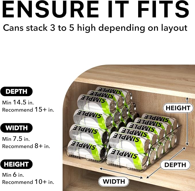 Simple Houseware 4-Pack Assorted Can Organizer for Refrigerator/Pantry | Clear, Set of 4