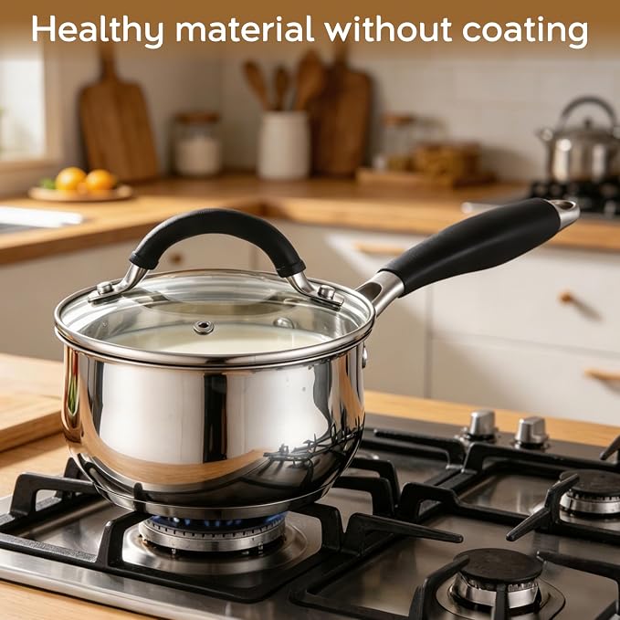 HaWare 3 Quart Saucepan, Stainless Steel Tri-Ply Bottom Sauce Pot with Lid