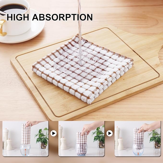 Kitinjoy Cotton 12 Pack Terry Kitchen Towels, Brown | 16 x 25 Inches Super Soft and Absorbent Dish Towels, Quick Drying hand towels for kitchen Drying