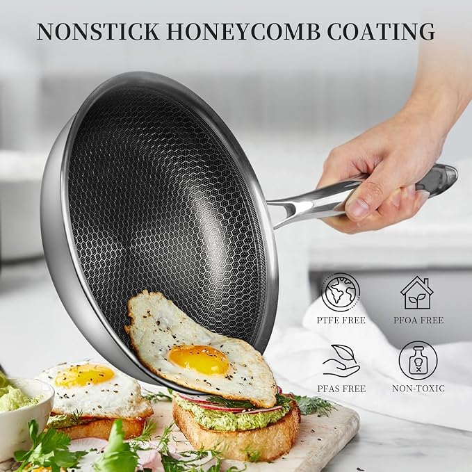 Innerwell 8" Non Stick Frying Pans,Stainless Steel Nonstick Frying Pan | Honeycomb nonstick coating, PFOA-free & non-toxic. Compatible with All Stoves, Easy to clean.Oven &Dishwasher Safe
