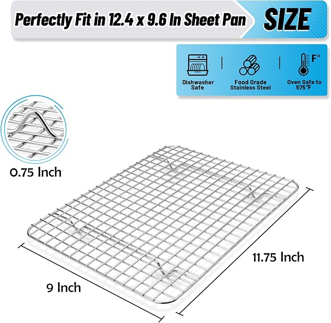 TeamFar Cooling Rack, 11.75”x9” Stainless Steel Baking Grid Wire Rack | Roasting Grilling Cooking Racks for Cookie Cake Bread, Fit Baking Pan for Christmas Anniversary Party, Dishwasher Safe- 2PCS